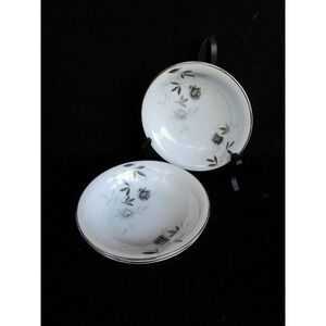 Noritake Rosamor Set of 3 Fruit/Dessert Berry Bowls Gray Roses/Black Leaves Plat